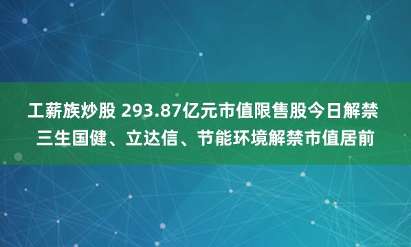 工薪族炒股 293.87亿元市值限售股今日解禁 三生国健、立达信、节能环境解禁市值居前
