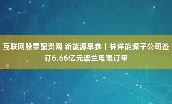 互联网股票配资网 新能源早参｜林洋能源子公司签订6.66亿元波兰电表订单